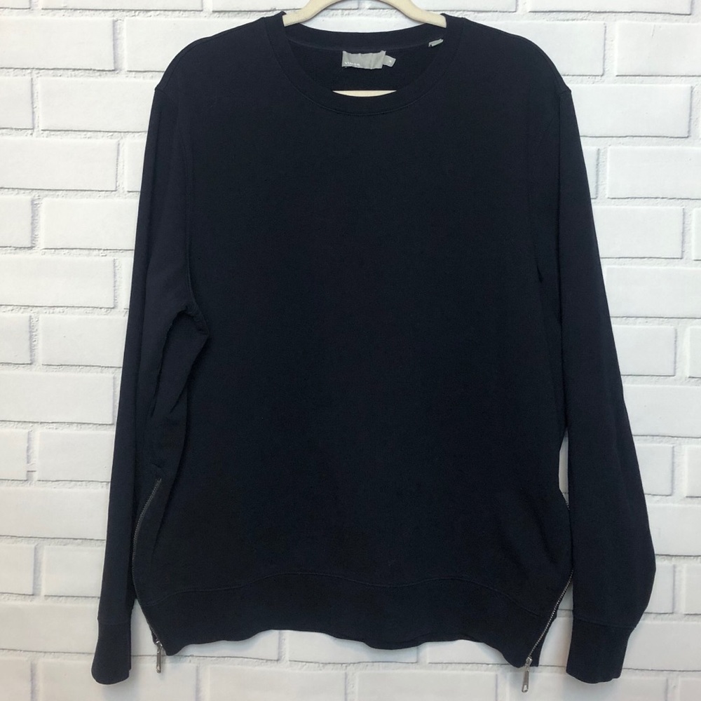 VINCE French Terry Side Zip Crew Neck | Black | XL